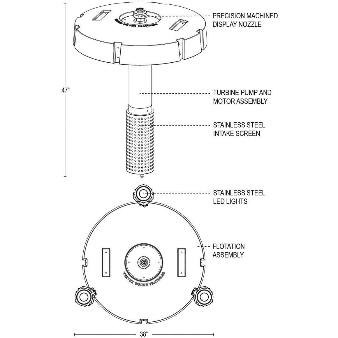 Vertex Vertical FunnelJet Floating Lake Fountain